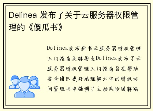 Delinea 发布了关于云服务器权限管理的《傻瓜书》