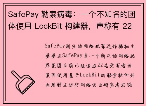 SafePay 勒索病毒:一个不知名的团体使用 LockBit 构建器,声称有 22 名受害者 媒体 SafePay 勒索病毒:一个不知名的团体使用 LockBit 构建器,声称有 22 名受害者 媒体